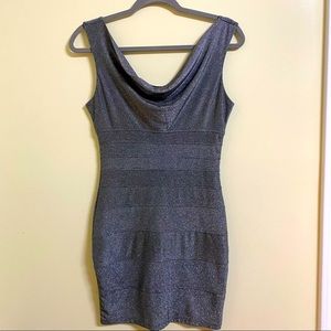 Forever 21 Silver Body con Mini Dress with Cowl Collar. Medium